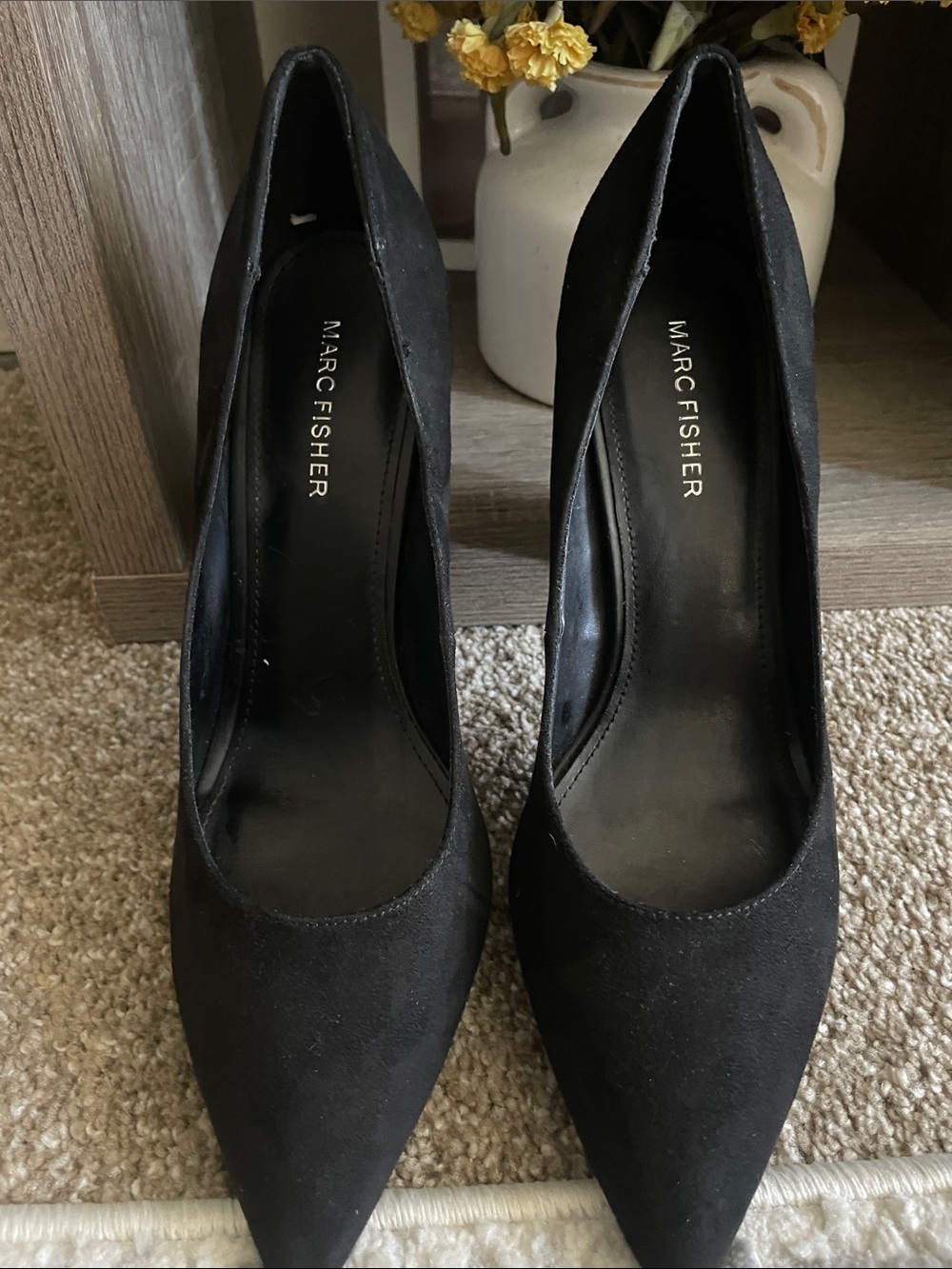 Marc Fisher Black Pointed-Toe Suede Pumps
